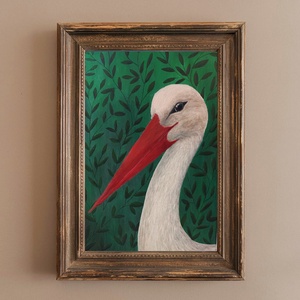 Fehér gólya  akril festmény 29x49 cm - keret nélkül, Művészet, Festmény, Akril, Festészet, MESKA