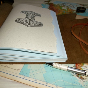 ' Mjölnir - THOR Kalapácsa ' Antik Bőr Napló A5 - Szimbólummal - Tépett első lappal -  - Meska.hu