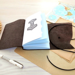 ' Mjölnir - THOR Kalapácsa ' Antik VALÓDI BŐR Napló A6 - Szimbólummal - Tépett első lappal - otthon & életmód - papír, írószer - jegyzetfüzet & napló - Meska.hu