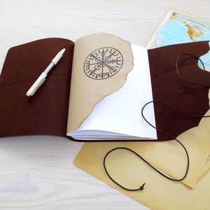 VIKING - Valódi bőr borítású kézműves napló A5 méretben - Vegvísir motívummal - otthon & életmód - papír, írószer - jegyzetfüzet & napló - Meska.hu