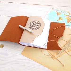 VIKING - Valódi bőr borítású kézműves napló A5 méretben - Vegvísir motívummal - diy (csináld magad) - fűzésminták - Meska.hu