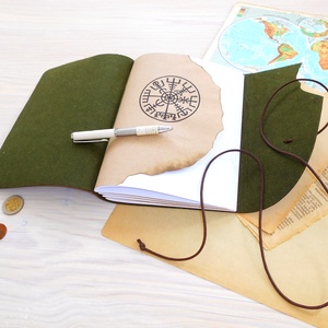 VIKING - Valódi bőr borítású kézműves napló A5 méretben - Vegvísir motívummal - otthon & életmód - papír, írószer - jegyzetfüzet & napló - Meska.hu