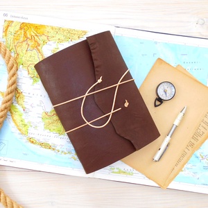 KALANDOR - Valódi bőr borítású kézműves napló A5 méretben - Iránytű motívummal - Meska.hu