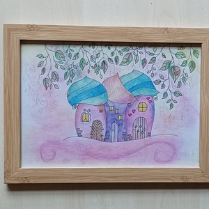 Rózsaszín házikók grafika - Meska.hu