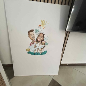 Esküvőre karikatúrás üzenőfal 80x120 cm vászonra - művészet - grafika & illusztráció - egyéb rajzok - Meska.hu