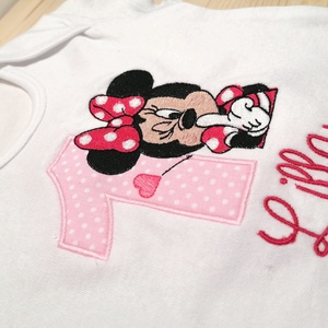 Hímzett névvel és Minnie egér mintával ellátott, 100% pamut body - Meska.hu