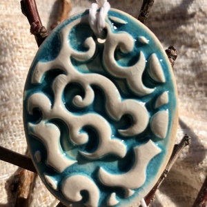 Türkiz kerámia húsvéti függő - otthon & életmód - dekoráció - húsvéti asztaldíszek - Meska.hu