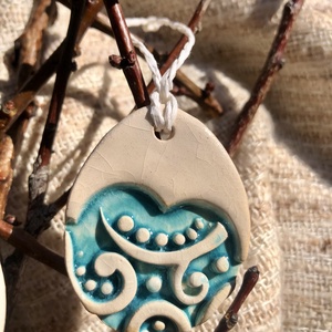 Türkiz kerámia húsvéti függő - otthon & életmód - dekoráció - húsvéti asztaldíszek - Meska.hu