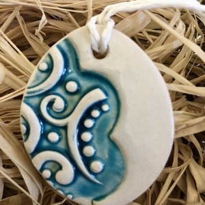 Fehér-Türkiz Húsvéti kerámia függő dísz - esküvő - dekoráció - asztaldísz - Meska.hu