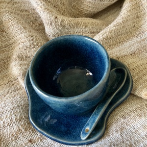 Kék kerámia cappuccino pohár, Otthon & Életmód, Konyhafelszerelés, tálalás, Tálalás, Pohár, Kerámia, Agyagozás, MESKA
