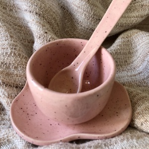 Babarózsaszín kerámia cappuccino pohár - otthon & életmód - konyhafelszerelés, tálalás - tálalás - pohár - Meska.hu