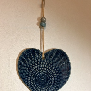 Kerámia szív függődísz - kék - Meska.hu