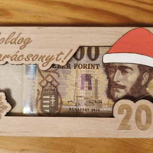Karácsonyi pénzátadó doboz 5000 forintos címlethez, Otthon & Életmód, Papír, írószer, Ajándékozás kellékei, Ajándékzsák, csomagolás, Famegmunkálás, Gravírozás, pirográfia, MESKA