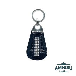 Fekete lakk krokkómintás csepp alakú swarovski köves kulcstartó H8024 - táska & tok - kulcstartó & táskadísz - kulcstartó - Meska.hu