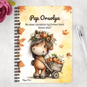 Személyre szabható - Cuki őszi póni almával mintás A5-ös füzet - otthon & életmód - papír, írószer - jegyzetfüzet & napló - Meska.hu