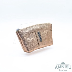 Rosegold egy cipzáras egyenes swarovski köves bőr kulcstartó E2014 - Meska.hu