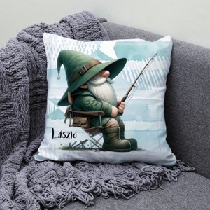 Névvel kérhető - Türelmes horgász manó mintás párna - otthon & életmód - lakástextil - párna & párnahuzat - díszpárna (belsővel együtt) - Meska.hu