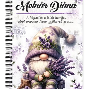 Személyre szabható - Cuki Levendulás manó mintás A5-ös füzet, Otthon & Életmód, Papír, írószer, Jegyzetfüzet & Napló, , MESKA