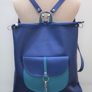 Királykék-türkiz bőr válltáska és hátizsák tárcával City M 012 - táska & tok - variálható táska - Meska.hu