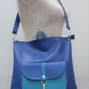 Királykék-türkiz bőr válltáska és hátizsák tárcával City M 012 - táska & tok - variálható táska - Meska.hu