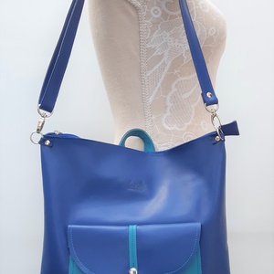 Királykék-türkiz bőr válltáska és hátizsák tárcával City M 012 - táska & tok - variálható táska - Meska.hu