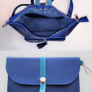 Királykék-türkiz bőr válltáska és hátizsák tárcával City M 012 - táska & tok - variálható táska - Meska.hu