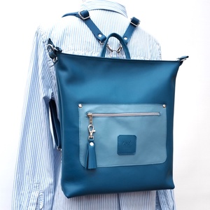 Kék bőr válltáska és hátizsák City M 036 - táska & tok - variálható táska - Meska.hu