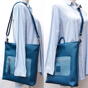 Kék bőr válltáska és hátizsák City M 036 - táska & tok - variálható táska - Meska.hu