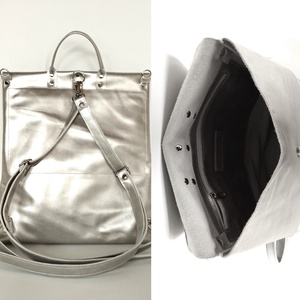Ezüstszürke hátitáska bőrből vállra is Classica 010 Plus - táska & tok - variálható táska - Meska.hu
