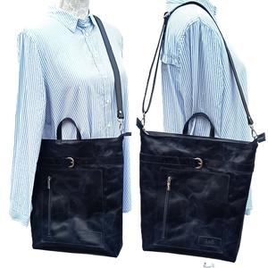 Sötétkék bőr válltáska és hátizsák City L 012 - táska & tok - variálható táska - Meska.hu