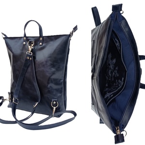 Sötétkék bőr válltáska és hátizsák City L 012 - táska & tok - variálható táska - Meska.hu