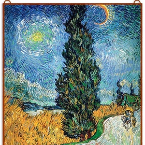 Van Gogh - Road with Cypress and Star, Otthon & Lakás, Dekoráció, Kép & Falikép, Művészi nyomat, Üvegművészet, MESKA