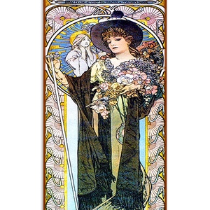 Alfons Mucha-Vintage Ladies (garnitúra) - otthon & életmód - dekoráció - kép & falikép - üvegkép - Meska.hu