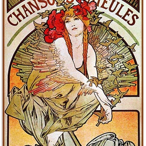 Alfons Mucha üvegkép - Chansons, Otthon & Életmód, Dekoráció, Kép & Falikép, Üvegkép, Üvegművészet, Festészet, MESKA