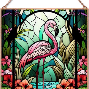 Flamingó - Ólomüveg stílusú üvegkép, Otthon & Életmód, Dekoráció, Kép & Falikép, Üvegkép, Üvegművészet, MESKA