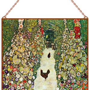 Gustav Klimt - Kerti ösvény tyúkokkal, Otthon & Életmód, Dekoráció, Kép & Falikép, Üvegkép, Üvegművészet, MESKA