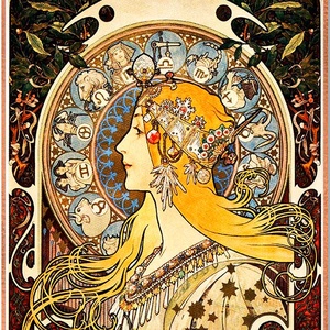 Alfons Mucha - Zodiákus üvegkép - otthon & életmód - dekoráció - kép & falikép - üvegkép - Meska.hu