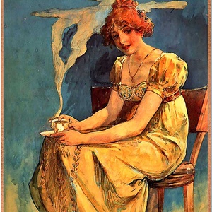 Alphonse Mucha - Woman with coffee cup üvegkép - otthon & életmód - dekoráció - kép & falikép - üvegkép - Meska.hu
