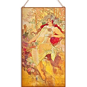 Alphonse Mucha-Négy évszak üvegkép garnitúra - otthon & életmód - dekoráció - kép & falikép - üvegkép - Meska.hu