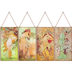 Alphonse Mucha-Négy évszak üvegkép garnitúra, Otthon & Életmód, Dekoráció, Kép & Falikép, Üvegkép, Üvegművészet, MESKA