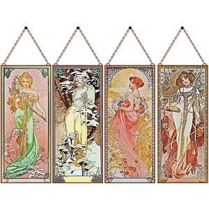 Alfons Mucha-Évszakok (garnitúra), Otthon & Életmód, Dekoráció, Kép & Falikép, Üvegkép, Üvegművészet, MESKA
