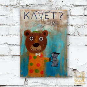 Ki kér Kávét? - Rusztikus Fatábla, Vicces Ajándék ötlet - Egyedi Falidísz, Konyha, Medve, Mackó - Meska.hu