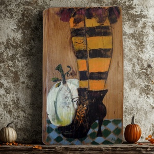 Boszorka cipő - Rusztikus Fatábla, Ajándék ötlet - Egyedi Falidísz, Halloween, Dísztök - Meska.hu