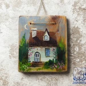 Vadrózsák és Kifli hold - Rusztikus Fatábla, Ajándék ötlet - Egyedi Falidísz - Házikó - Meska.hu