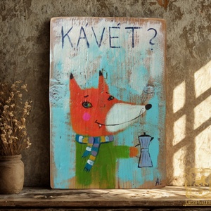 Ki kér Kávét? - Rusztikus Fatábla, Vicces Ajándék ötlet - Egyedi Falidísz, Konyha, Róka koma  - Meska.hu