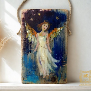 Remény angyala - Rusztikus Festett Fa, Dekoráció - Falra akasztható - Ajándék ötlet, Angyal, Karácsony - Meska.hu
