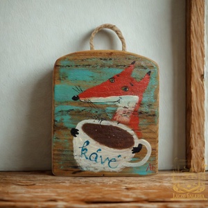 Egy csésze kávé - Rusztikus Fatábla, Vicces Ajándék ötlet - Egyedi Falidísz, Konyha, Róka koma  - Meska.hu