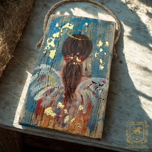 Csillog-villog - Rusztikus Festett Fa, Dekoráció - Falra akasztható - Ajándék ötlet, Angyal, Karácsony - Meska.hu