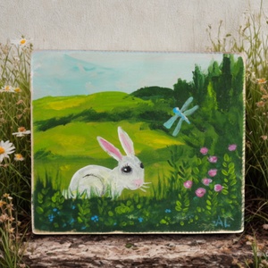 Nyulacska a réten - Laczó Ágnes kortárs festő/grafikus művész - Meska.hu