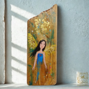 Arany szárny - Rusztikus Festett Fatábla - Falra akasztható - Ajándék ötlet - Angyal, Gyerekszoba - Meska.hu